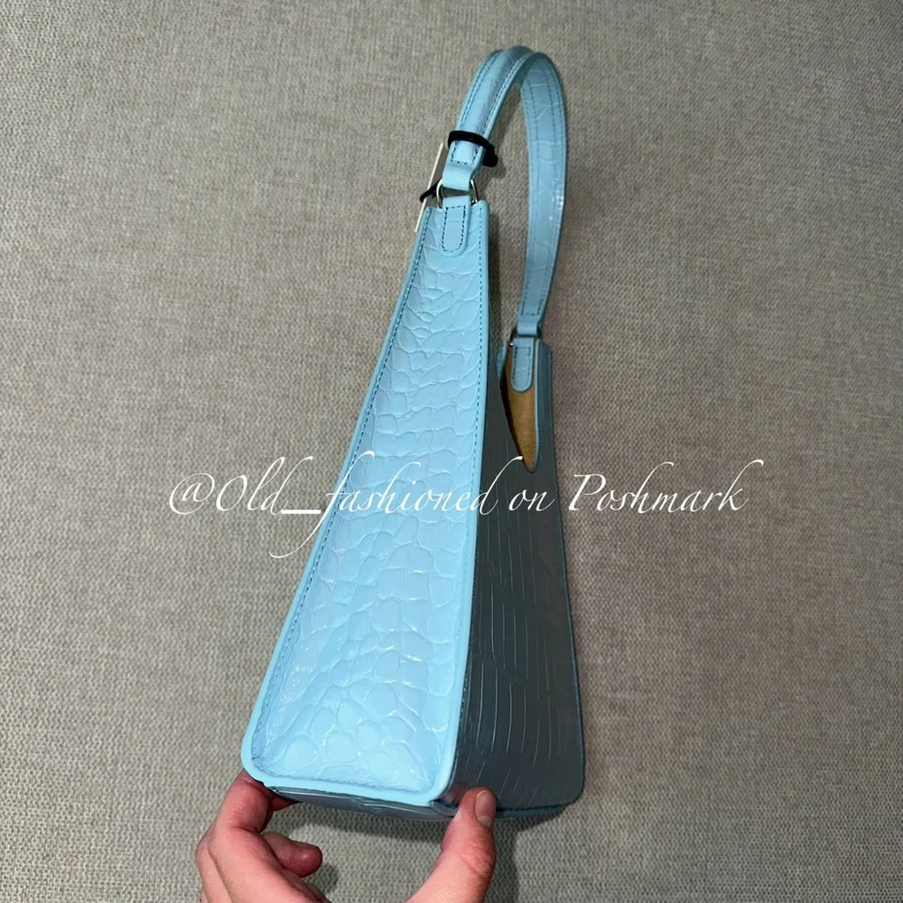STAUD Rey Leather Bag - Faux Croc Tile Blue (Price Firm)